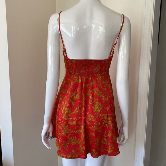 Urban Outfitters Red & Gold French Provincial Floral Mini Dress Size Small - Picture 7 of 12